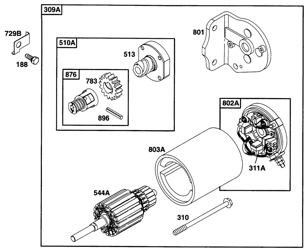 Electric Starter 1 Diagram and Parts List for 285707-0670-XX  Briggs and Stratton Engine